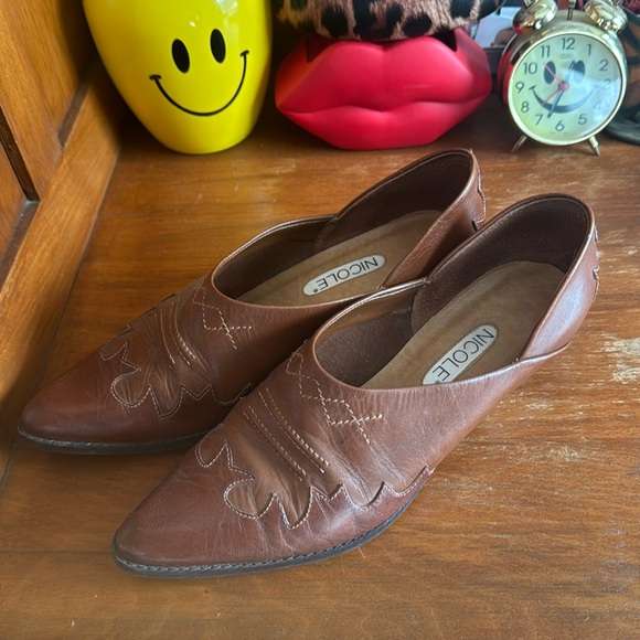 Vintage Nicole Austin brown leather western shoes loafers booties size 9 - Picture 3 of 8